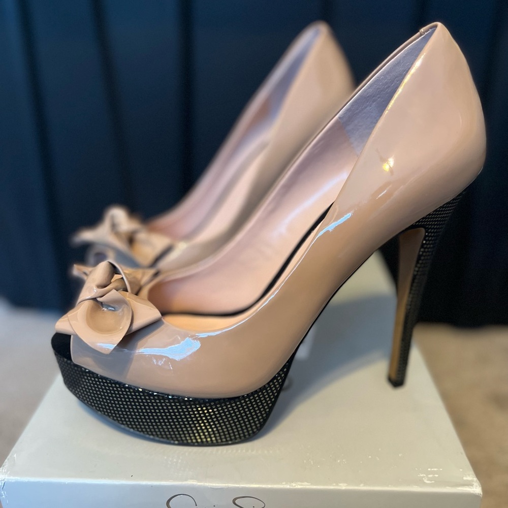 Jessica Simpson stiletto peep toe nude bow tie stiletto
